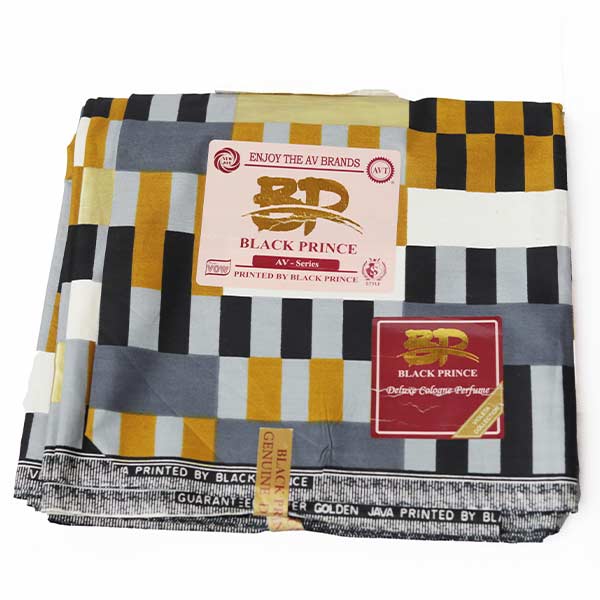 Kente Inspire Black Prince Fabric 4 Close-up of Kente Inspired Black Prince Fabric for Sale showing Kente prints