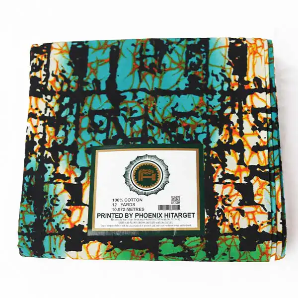 Multicolour Printed Hitarget Fabric for Sale in red, blue, yellow on cotton at Baobabmart