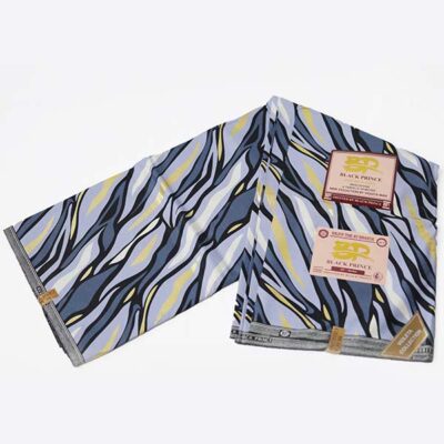 Close-up of Ocean-Like Printed Black Prince Fabric for Sale showing ocean prints