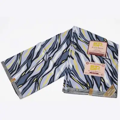 Close-up of Ocean-Like Printed Black Prince Fabric for Sale showing ocean prints