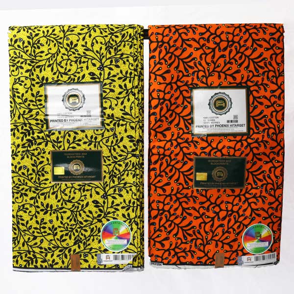 Orange Hitarget fabric with black foliage prints 7 Exclusive African Orange Hitarget Fabric with Black Foliage Prints