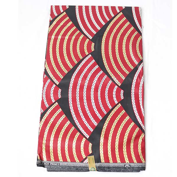 Red Black Prince Fabric with Black, White and Yellow Motifs 1 Overview African Red Black Prince Fabric for Sale - with Black, White and Yellow Motifs