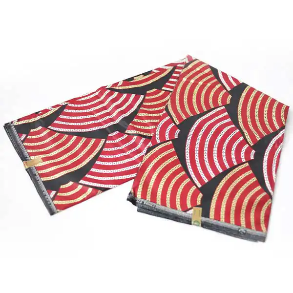 Aperçu Tissu africain Prince rouge noir à vendre - avec motifs noirs, blancs et jaunes