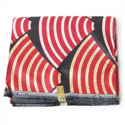 Overview African Red Black Prince Fabric for Sale - with Black, White and Yellow Motifs