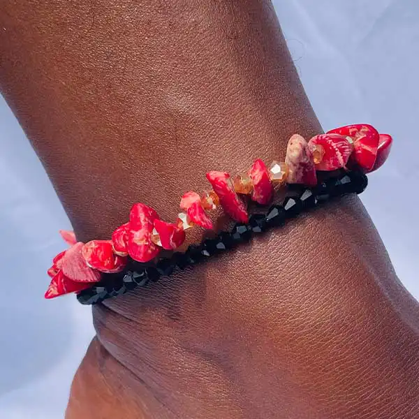 Handmade Red Coral Stone Anklets – genuine coral gemstone jewelry at BaobabMart.