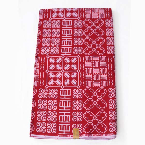 Red Hitarget fabric with white motifs 3 Red Hitarget Fabric with White Motifs – vibrant African-inspired fabric at BaobabMart.