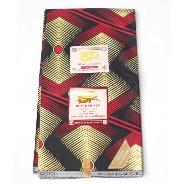 Red Multicolored Black Prince Ankara Fabric with Geometric Patterns 1 Red Multicolored Black Prince Ankara Fabric for Sale