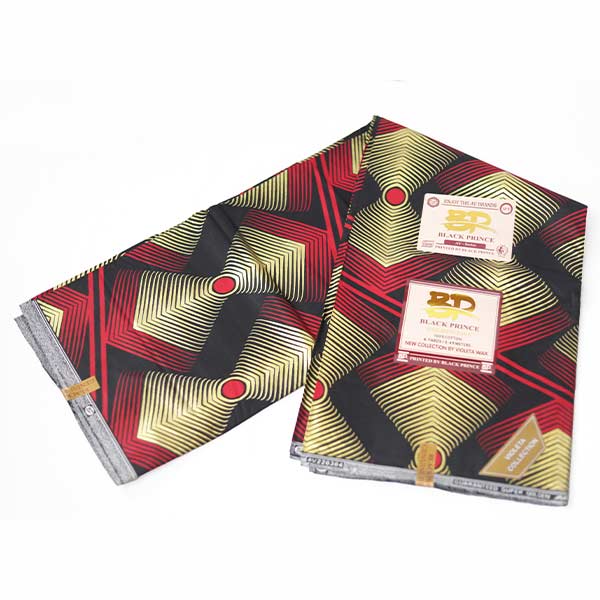 Red Multicolored Black Prince Ankara Fabric with Geometric Patterns 2 Red Multicolored Black Prince Ankara Fabric for Sale