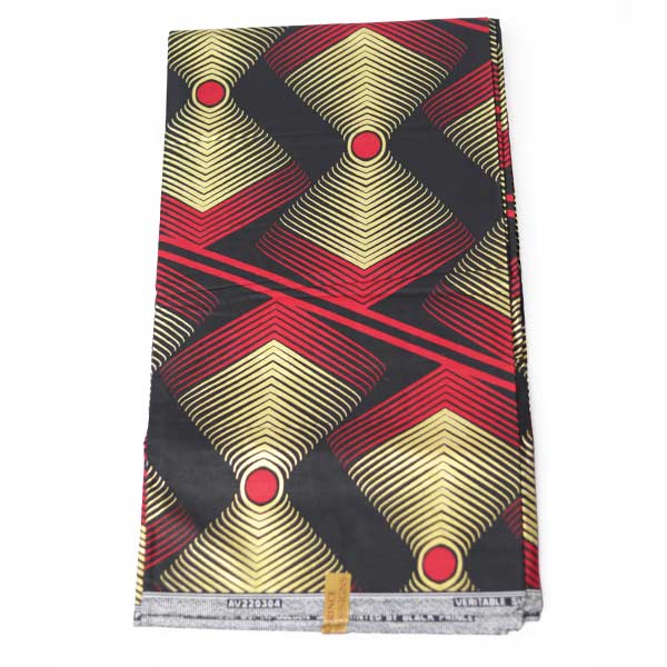 Red Multicolored Black Prince Ankara Fabric with Geometric Patterns 3 Red Multicolored Black Prince Ankara Fabric for Sale