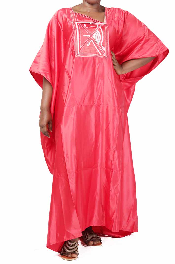 Red Senegalese Boubou with Embroidery on Chest – authentic African attire at BaobabMart.