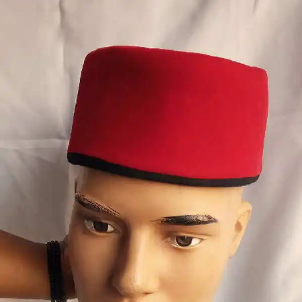 Red fur( Velo) fabric cap for men for African inspired outfits 2 Red Fur Fabric Cap for Men – bold African-inspired accessory at BaobabMart.