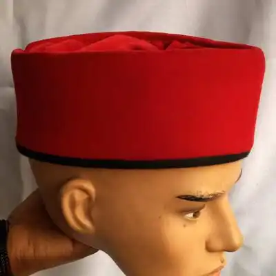 Red Fur Fabric Cap for Men – bold African-inspired accessory at BaobabMart.