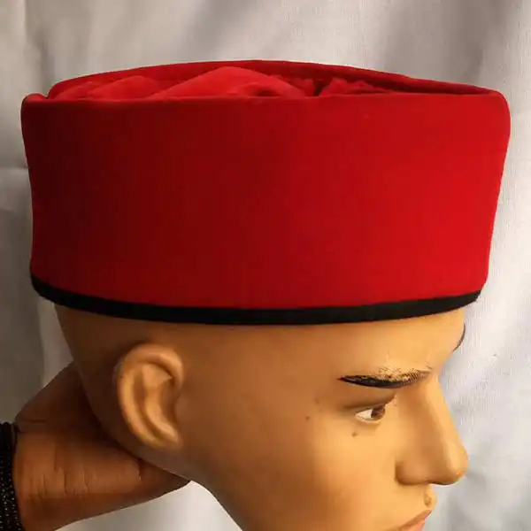 Red Fur Fabric Cap for Men – bold African-inspired accessory at BaobabMart.