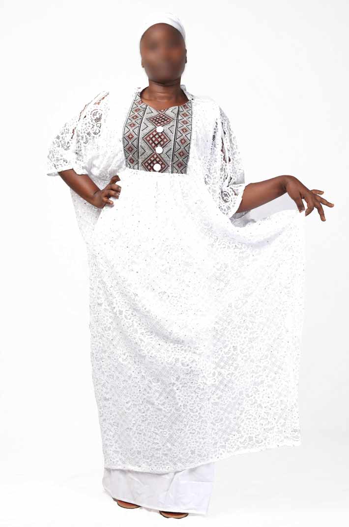 2-piece White Boubou with Matching Scarf and Embroidery on Chest – authentic African attire at BaobabMart.