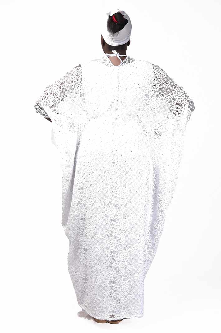 Senegalese 2-piece white boubou with matching scarf and embroidery on chest 3 2-piece White Boubou with Matching Scarf and Embroidery on Chest – authentic African attire at BaobabMart.