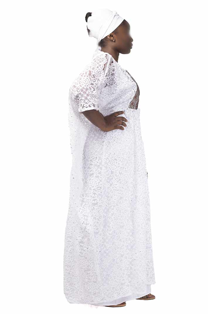 2-piece White Boubou with Matching Scarf and Embroidery on Chest – authentic African attire at BaobabMart.