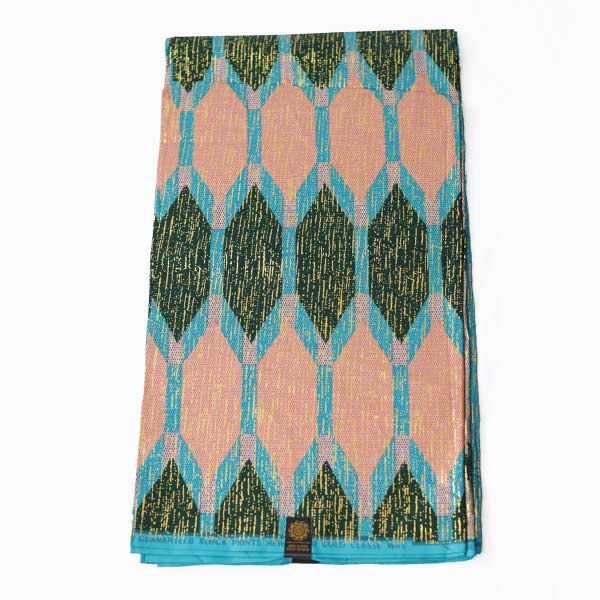 Sky blue and gilded pink Kente Gold wax fabric 3 Sky Blue and Gilded Pink Kente Gold Wax Fabric