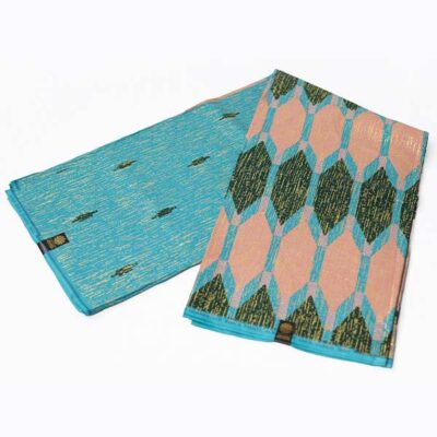 Sky Blue and Gilded Pink Kente Gold Wax Fabric