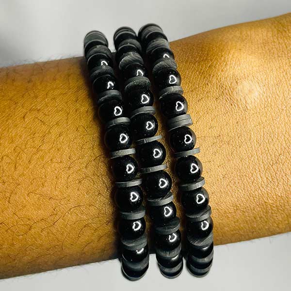 The Mbanya Set. Unisex black stone beads, jigida bracelets 3