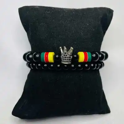 Unisex Nkenganyi Set Black Stone Beads Bracelets – unique African-inspired jewelry at BaobabMart.