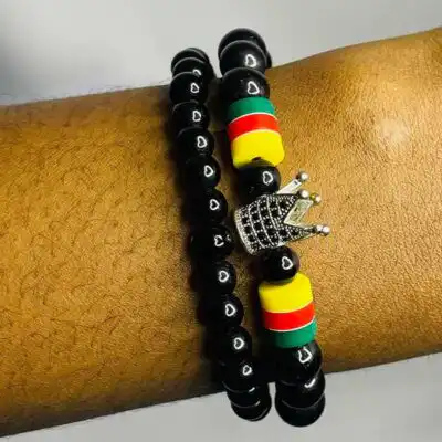 Unisex Nkenganyi Set Black Stone Beads Bracelets – unique African-inspired jewelry at BaobabMart.