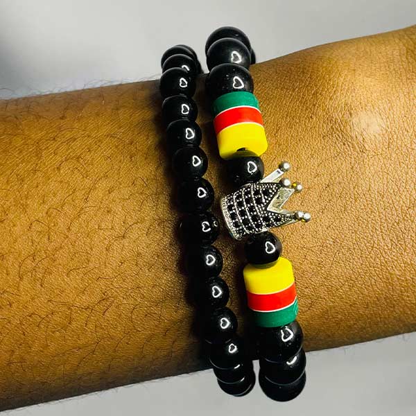 Unisex Nkenganyi Set Black Stone Beads Bracelets – unique African-inspired jewelry at BaobabMart.