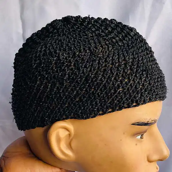 Handmade African Black Rafia Knit Cap – authentic rafia accessory at BaobabMart.