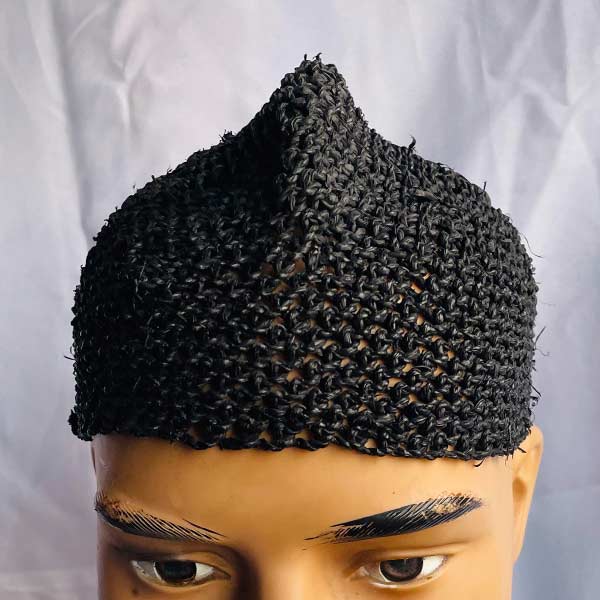 Traditional Black rafia knit cap for men and women 3 Handmade African Black Rafia Knit Cap – authentic rafia accessory at BaobabMart.