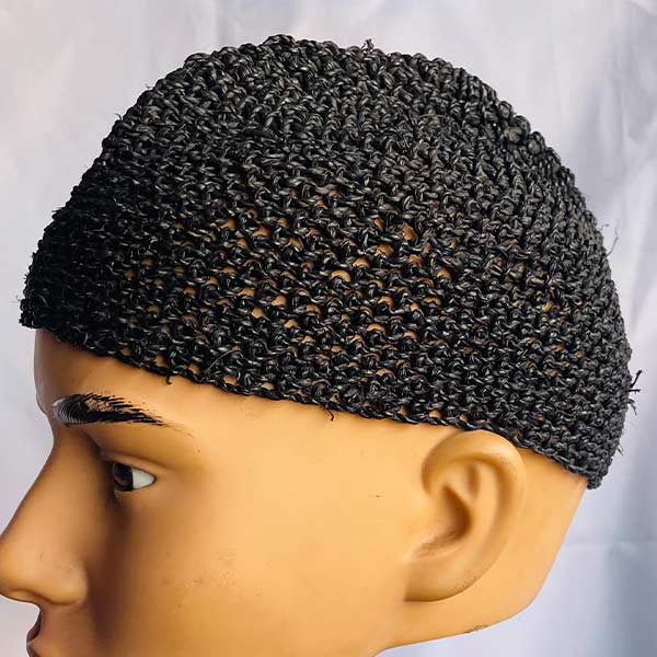 Traditional Black rafia knit cap for men and women 4 Handmade African Black Rafia Knit Cap – authentic rafia accessory at BaobabMart.