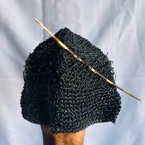 Traditional Black Rubber Fiber Cap for Men – authentic Cameroon accessory at BaobabMart.
