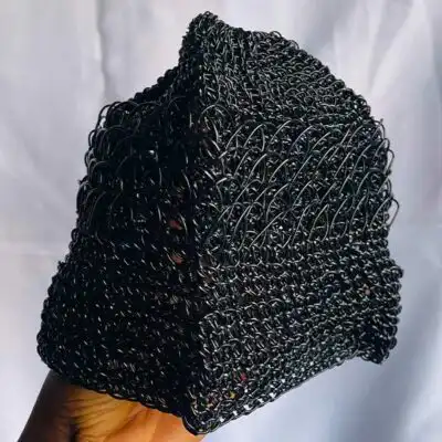 Traditional Black Rubber Fiber Cap for Men – authentic Cameroon accessory at BaobabMart.