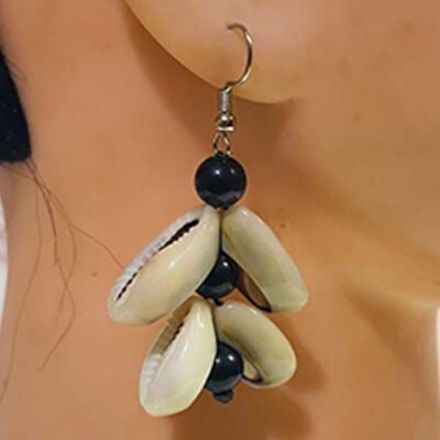 Two Step Cowrie Shell Earrings for Sale – authentic African jewelry available at BaobabMart.