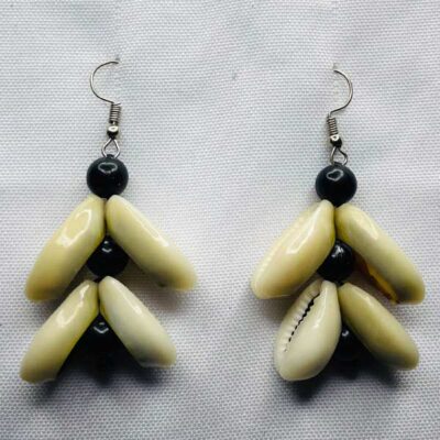 Two Step Cowrie Shell Earrings for Sale – authentic African jewelry available at BaobabMart.