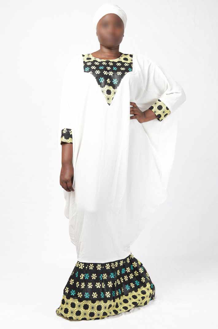 Buy White Senegalese Dress and Wax Fabric with Scarf Online