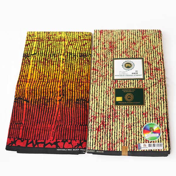 Yellow Hitarget fabric with black and red lines 4 Yellow Hitarget Fabric with Black and Red Stripes – bold, stylish fabric available at BaobabMart.