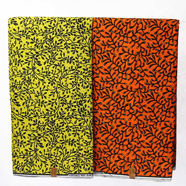 Yellow Hitarget fabric with black foliage prints 6 Close-up of Yellow Hitarget Fabric with Black Foliage Prints showing foliage