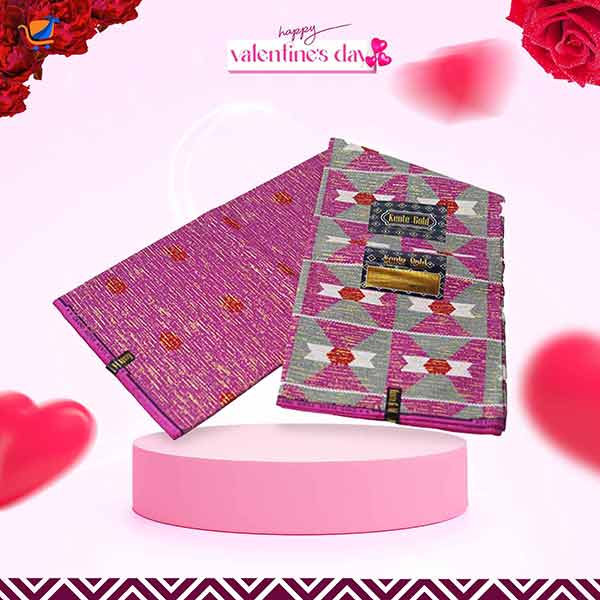 African Dark Pink Kente Gold Wax Fabric
