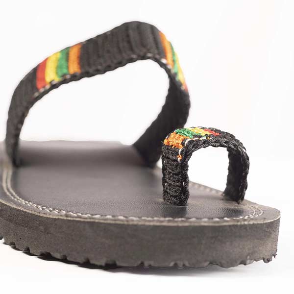 Black Unisex handmade leather sandal decorated with colored twines 2 Black Unisex Handmade Leather Sandal with Colored Twines