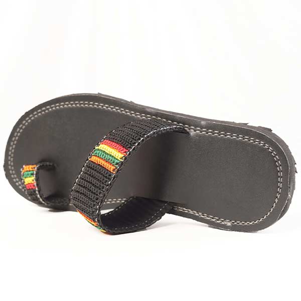 Black Unisex handmade leather sandal decorated with colored twines 5 Black Unisex Handmade Leather Sandal with Colored Twines