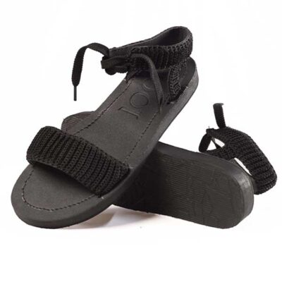 Close-up of Black Female Kids Twined Sandal with twine details
