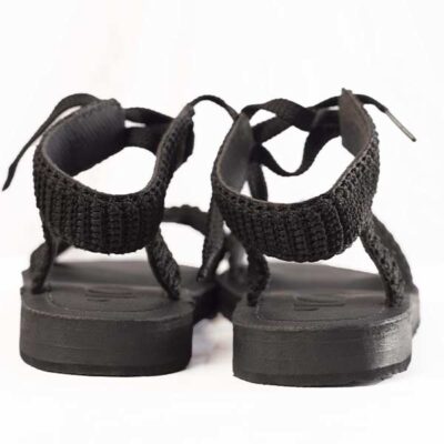 Close-up of Black Female Kids Twined Sandal with twine details