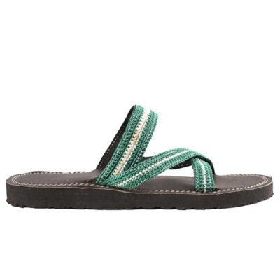 Female Handmade Leather Sandal with Green and White Twine