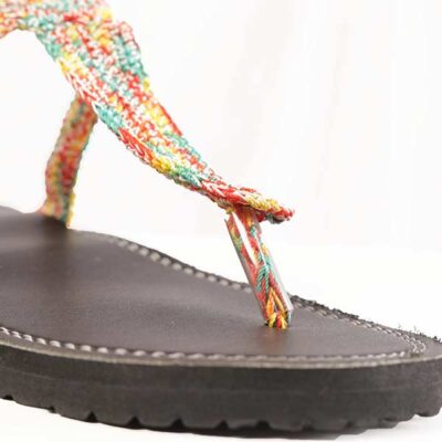 Female Handmade Leather Sandal with Multicolored Twine
