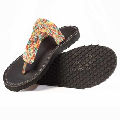 Female Handmade Leather Sandal with Multicolored Twine