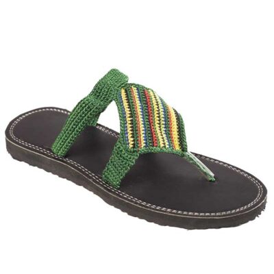Female Handmade Sandal with Multicolored Twines - Green