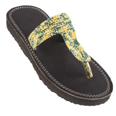Female Kid Handmade Leather Sandal with Green and Yellow Twine
