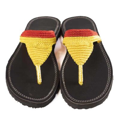 Leather Handmade Sandal with Red and Yellow Twine