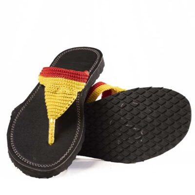 Leather Handmade Sandal with Red and Yellow Twine