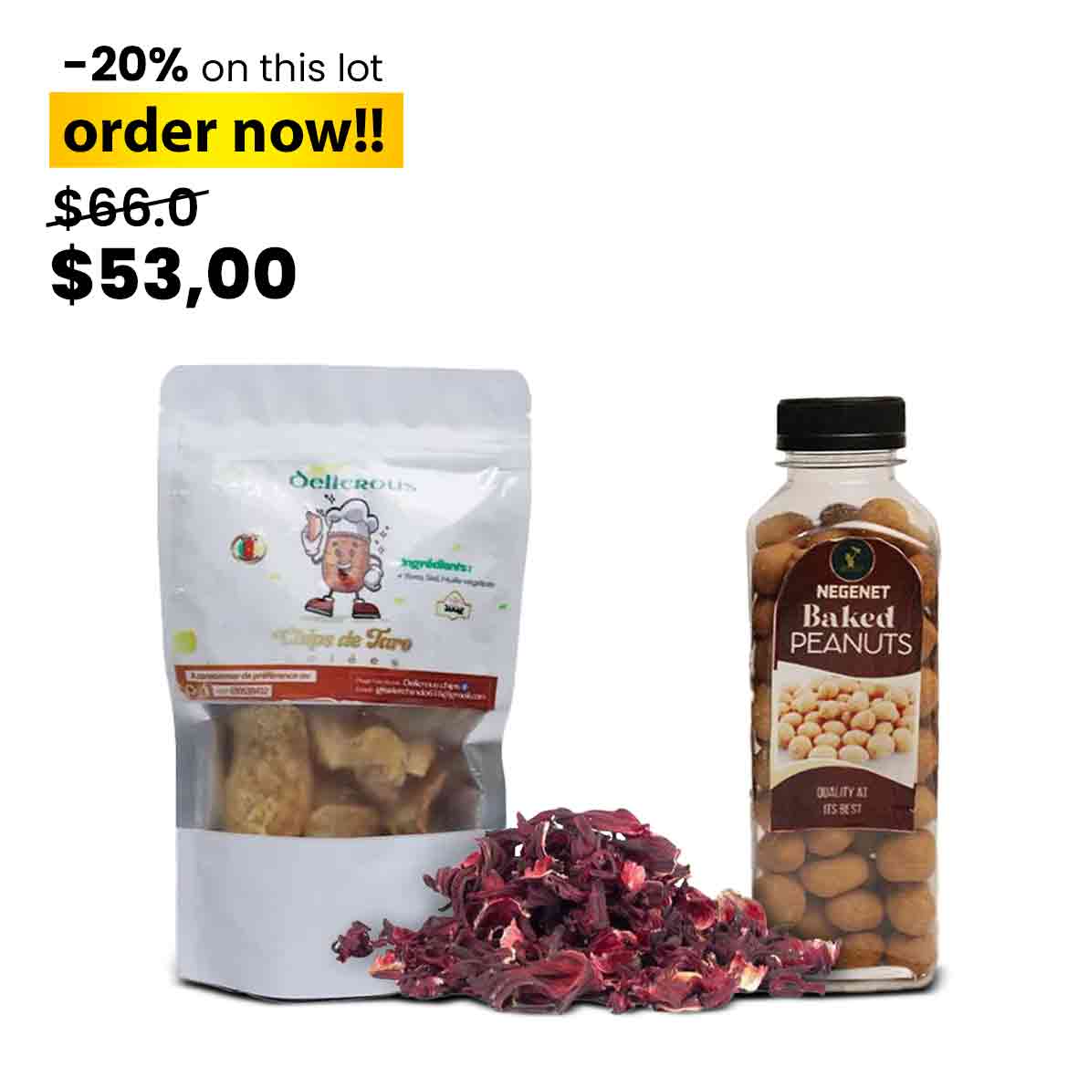 African Bruch (Dried Hibiscus + Cocoyam Chips + Baked Peanut)