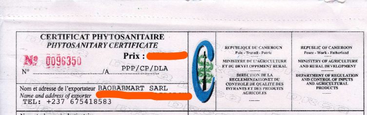 Phytosanitary certificate for cocoa beans